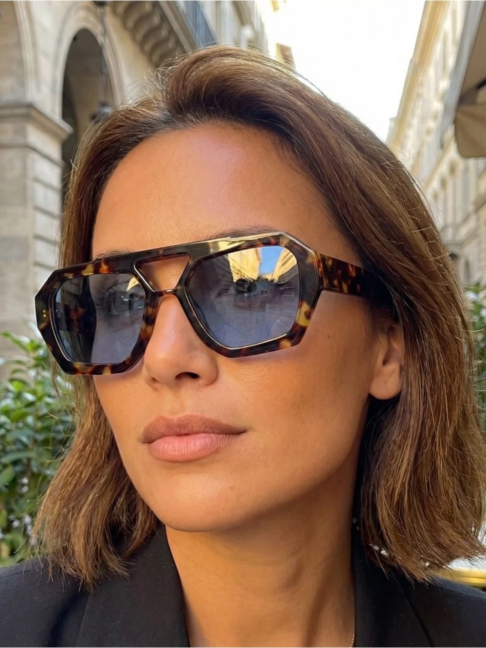 Tortoiseshell Oversized Geometric Sunglasses - Brown